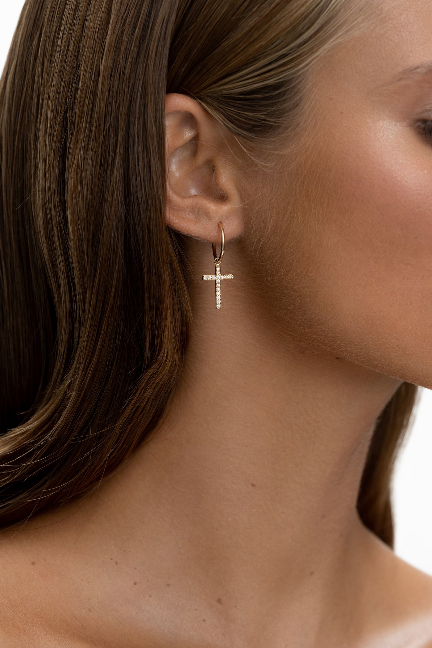 DIAMOND CROSS HOOP EARRINGS